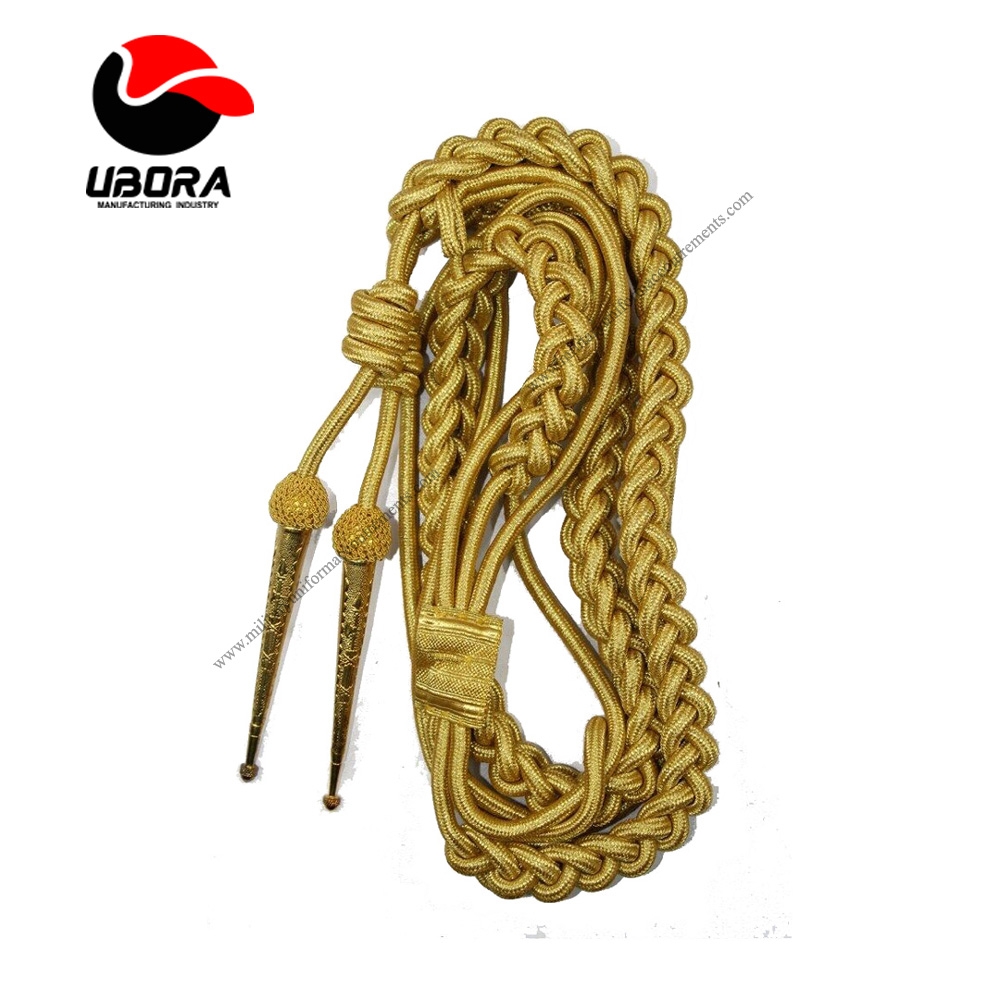 Aiguillettes Gold Wire Cord Two Brass Gold Plated Tips Malaysia officer aiguillette, hand knitted 